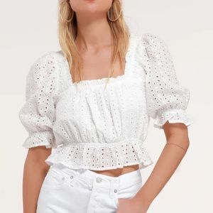 Lulus white eyelet lace puff sleeve crop top